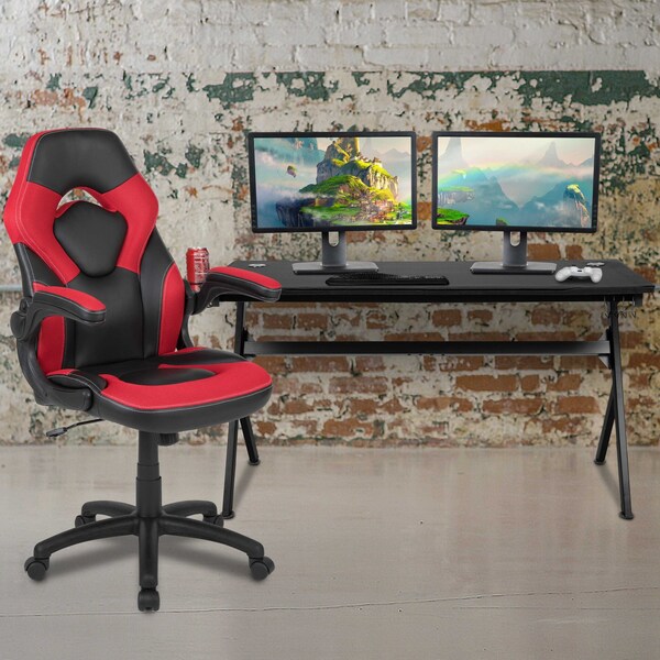 Flash Furniture Black Gaming Desk and Chair Set with Cup Holder BLN-X10D1904L-RD-GG - main